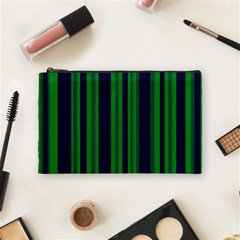 Dark Blue Green Striped Pattern Cosmetic Bag (medium)  by BrightVibesDesign