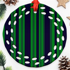 Dark Blue Green Striped Pattern Round Filigree Ornament (2side) by BrightVibesDesign