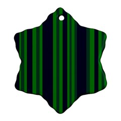 Dark Blue Green Striped Pattern Snowflake Ornament (2-side) by BrightVibesDesign