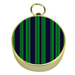 Dark Blue Green Striped Pattern Gold Compasses by BrightVibesDesign