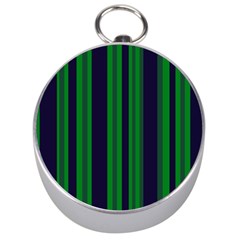 Dark Blue Green Striped Pattern Silver Compasses by BrightVibesDesign