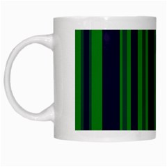 Dark Blue Green Striped Pattern White Mugs by BrightVibesDesign