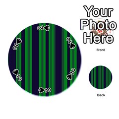 Dark Blue Green Striped Pattern Playing Cards 54 (round)  by BrightVibesDesign