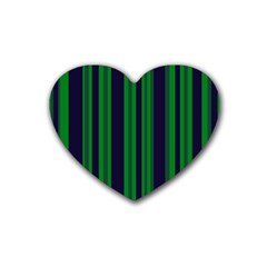 Dark Blue Green Striped Pattern Heart Coaster (4 Pack)  by BrightVibesDesign