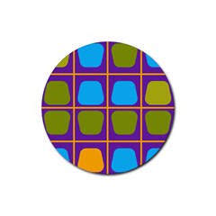 Shapes In Squares Pattern 			rubber Round Coaster (4 Pack) by LalyLauraFLM