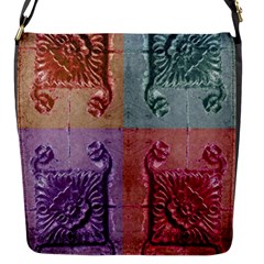 Vintage Flower Squares Flap Messenger Bag (s) by BrightVibesDesign