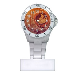 Vintage Ladies Artwork Orange Plastic Nurses Watch