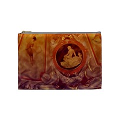 Vintage Ladies Artwork Orange Cosmetic Bag (medium)  by BrightVibesDesign