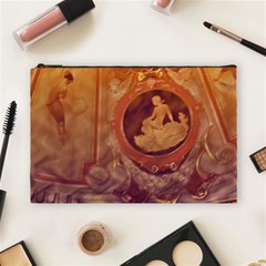 Vintage Ladies Artwork Orange Cosmetic Bag (large)  by BrightVibesDesign