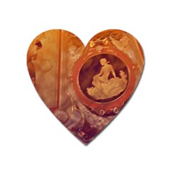 Vintage Ladies Artwork Orange Heart Magnet by BrightVibesDesign