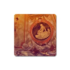 Vintage Ladies Artwork Orange Square Magnet by BrightVibesDesign