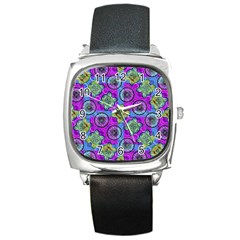 Collage Ornate Geometric Pattern Square Metal Watch by dflcprints