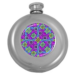 Collage Ornate Geometric Pattern Round Hip Flask (5 Oz) by dflcprints