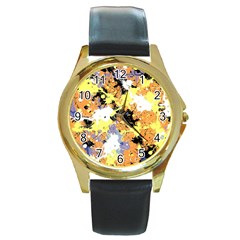 Abstract #10 Round Gold Metal Watch by Uniqued