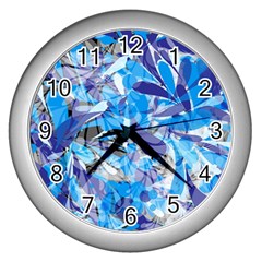 Abstract Floral Wall Clocks (silver)  by Uniqued