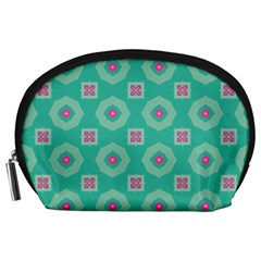 Pink Flowers And Other Shapes Pattern  Accessory Pouch by LalyLauraFLM