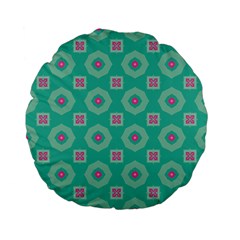 Pink Flowers And Other Shapes Pattern  	standard 15  Premium Flano Round Cushion by LalyLauraFLM