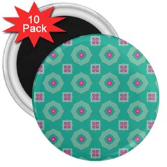 Pink Flowers And Other Shapes Pattern  			3  Magnet (10 Pack) by LalyLauraFLM