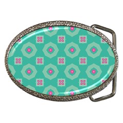 Pink Flowers And Other Shapes Pattern  			belt Buckle by LalyLauraFLM