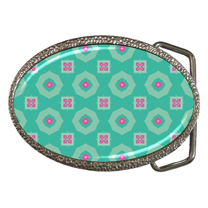 Pink flowers and other shapes pattern  			Belt Buckle