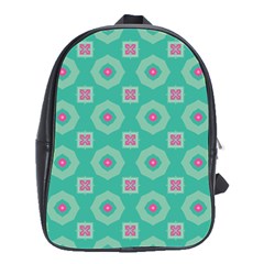 Pink Flowers And Other Shapes Pattern  			school Bag (large) by LalyLauraFLM