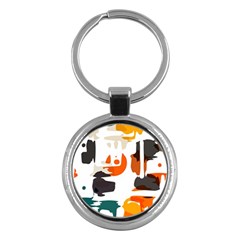 Shapes In Retro Colors On A White Background 			key Chain (round) by LalyLauraFLM