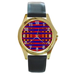 Bright Blue Red Yellow Mod Abstract Round Gold Metal Watch