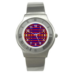 Bright Blue Red Yellow Mod Abstract Stainless Steel Watch