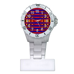 Bright Blue Red Yellow Mod Abstract Plastic Nurses Watch by BrightVibesDesign