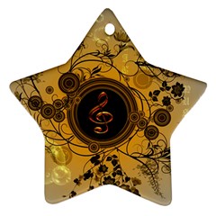 Decorative Clef On A Round Button With Flowers And Bubbles Ornament (star)  by FantasyWorld7