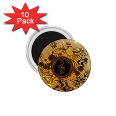 Decorative Clef On A Round Button With Flowers And Bubbles 1 75  Magnets (10 Pack) 