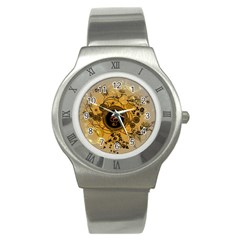 Decorative Clef On A Round Button With Flowers And Bubbles Stainless Steel Watch by FantasyWorld7