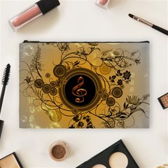 Decorative Clef On A Round Button With Flowers And Bubbles Cosmetic Bag (large)  by FantasyWorld7