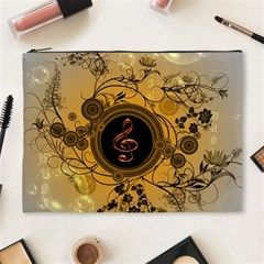 Decorative Clef On A Round Button With Flowers And Bubbles Cosmetic Bag (xl) by FantasyWorld7