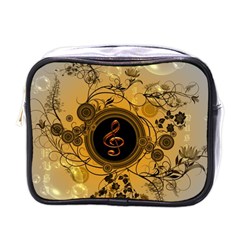 Decorative Clef On A Round Button With Flowers And Bubbles Mini Toiletries Bags by FantasyWorld7