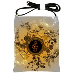 Decorative Clef On A Round Button With Flowers And Bubbles Shoulder Sling Bags by FantasyWorld7