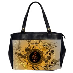 Decorative Clef On A Round Button With Flowers And Bubbles Office Handbags (2 Sides)  by FantasyWorld7