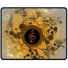 Decorative Clef On A Round Button With Flowers And Bubbles Fleece Blanket (medium)  by FantasyWorld7