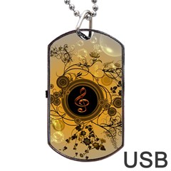 Decorative Clef On A Round Button With Flowers And Bubbles Dog Tag Usb Flash (one Side) by FantasyWorld7