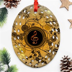 Decorative Clef On A Round Button With Flowers And Bubbles Ornament (oval Filigree)  by FantasyWorld7