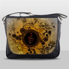 Decorative Clef On A Round Button With Flowers And Bubbles Messenger Bags by FantasyWorld7