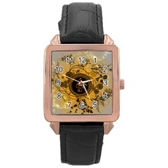 Decorative Clef On A Round Button With Flowers And Bubbles Rose Gold Leather Watch  by FantasyWorld7