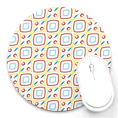 Squares Rhombus And Circles Pattern  			round Mousepad by LalyLauraFLM