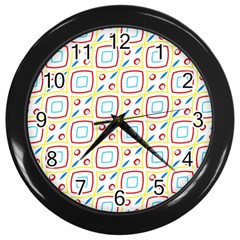 Squares Rhombus And Circles Pattern  			wall Clock (black) by LalyLauraFLM