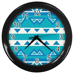 Blue Triangles And Stripes  			wall Clock (black) by LalyLauraFLM