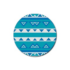 Blue Triangles And Stripes  			rubber Coaster (round) by LalyLauraFLM