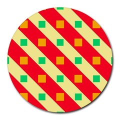 Squares And Stripes    			round Mousepad by LalyLauraFLM