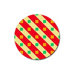 Squares And Stripes    			rubber Round Coaster (4 Pack) by LalyLauraFLM