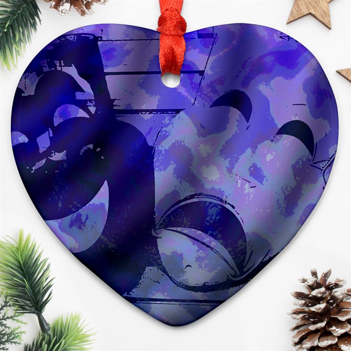 Blue Comedy Drama Theater Masks Ornament (Heart) 