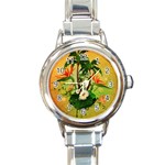 Tropical Design With Flowers And Palm Trees Round Italian Charm Watch